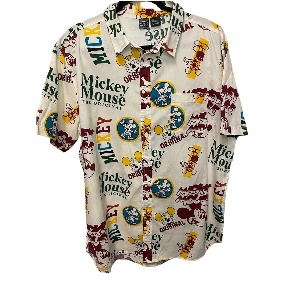 NWT Disney Mickey Mouse Camp Shirt Mens XL‎ Short Sleeve Button Down